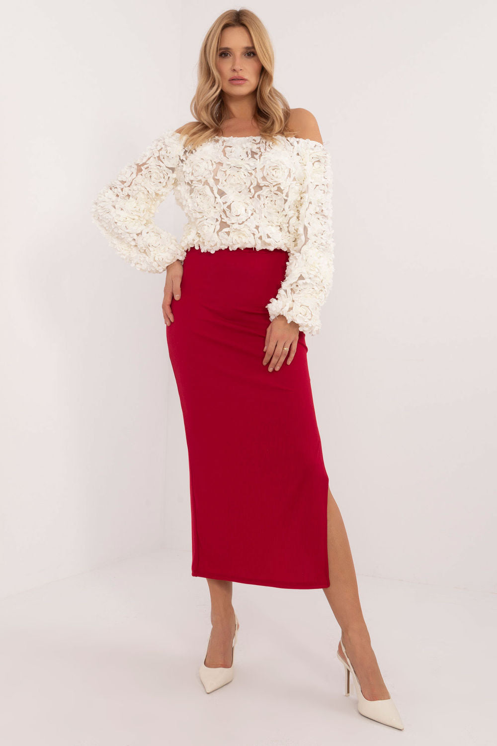 Italy Moda Red Midi Skirt