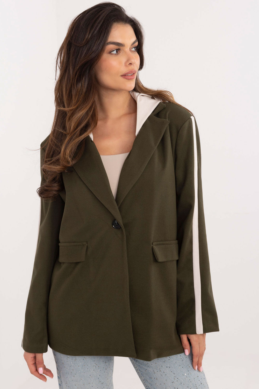 Italy Moda Khaki Striped Hooded Jacket