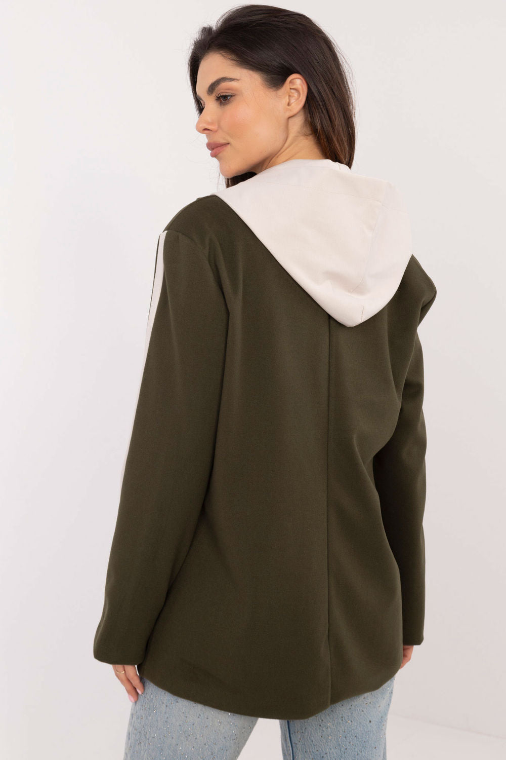 Italy Moda Khaki Striped Hooded Jacket - view 3