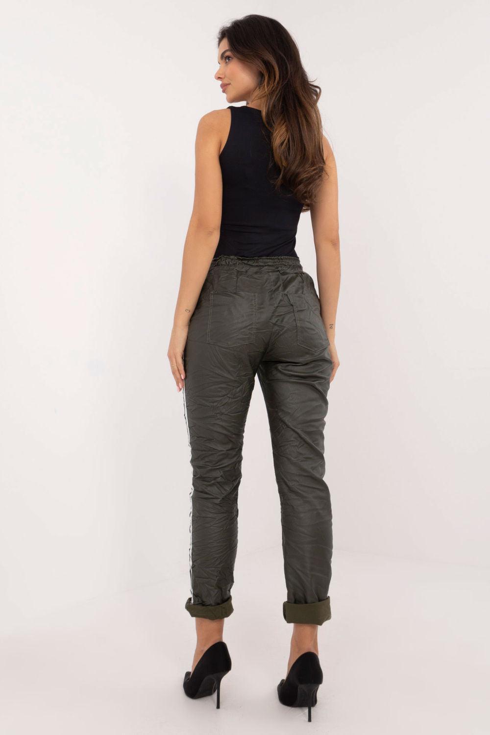 Italy Moda Khaki Faux Leather Trousers - view 3