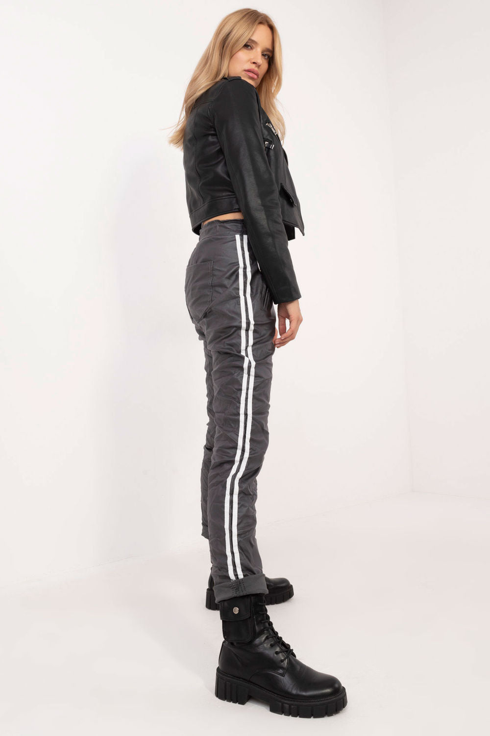 Italy Moda Graphite Faux Leather Trousers - view 4