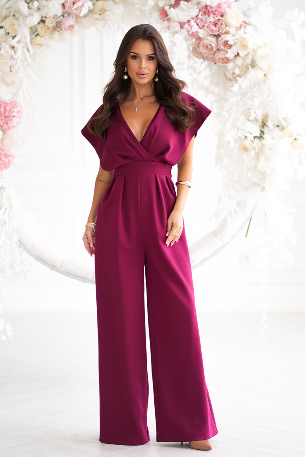 Bicotone Burgundy Flared Jumpsuit