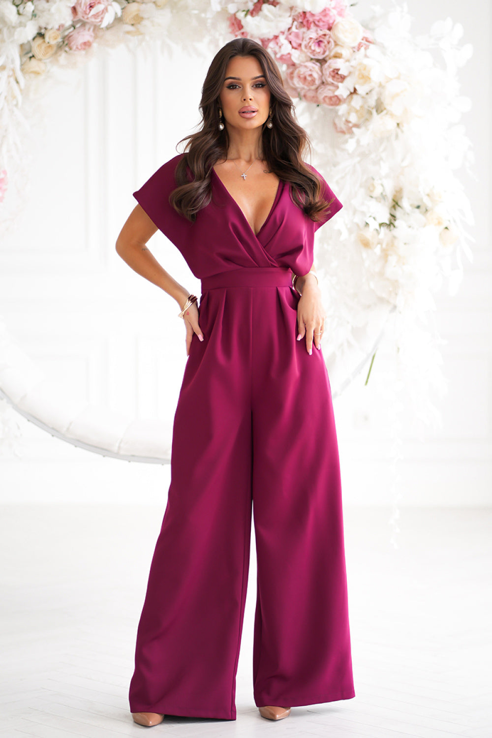 Bicotone Burgundy Flared Jumpsuit - view 2