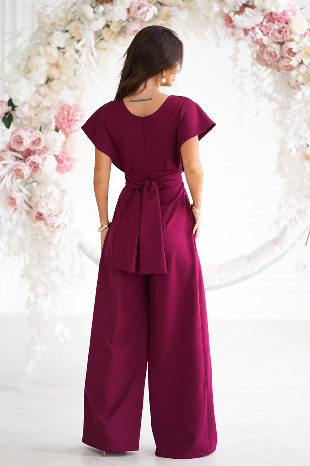 Bicotone Burgundy Flared Jumpsuit - view 3