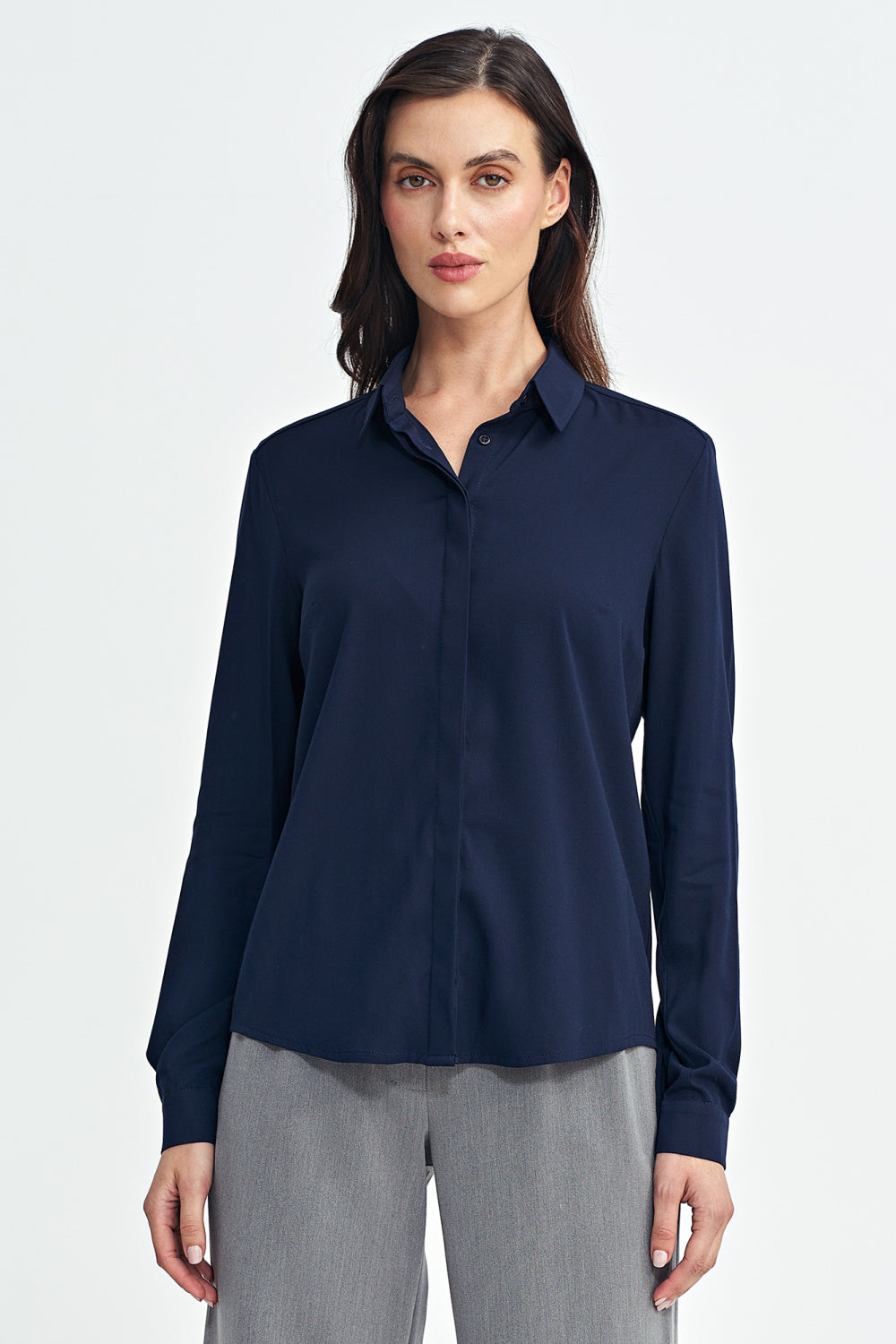 Nife Navy Long Sleeve Top