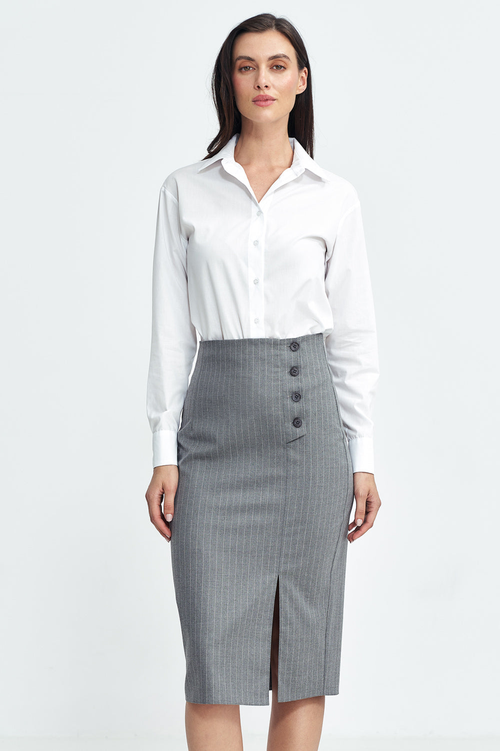 Nife Grey Striped High Waisted Skirt