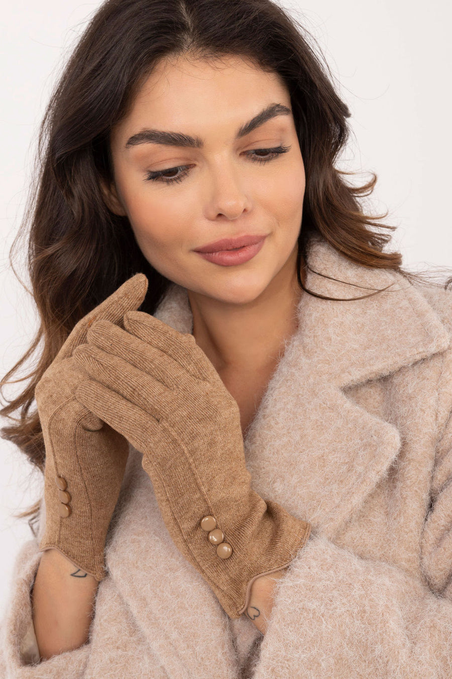 AT Camel Cotton Gloves with Embroidery