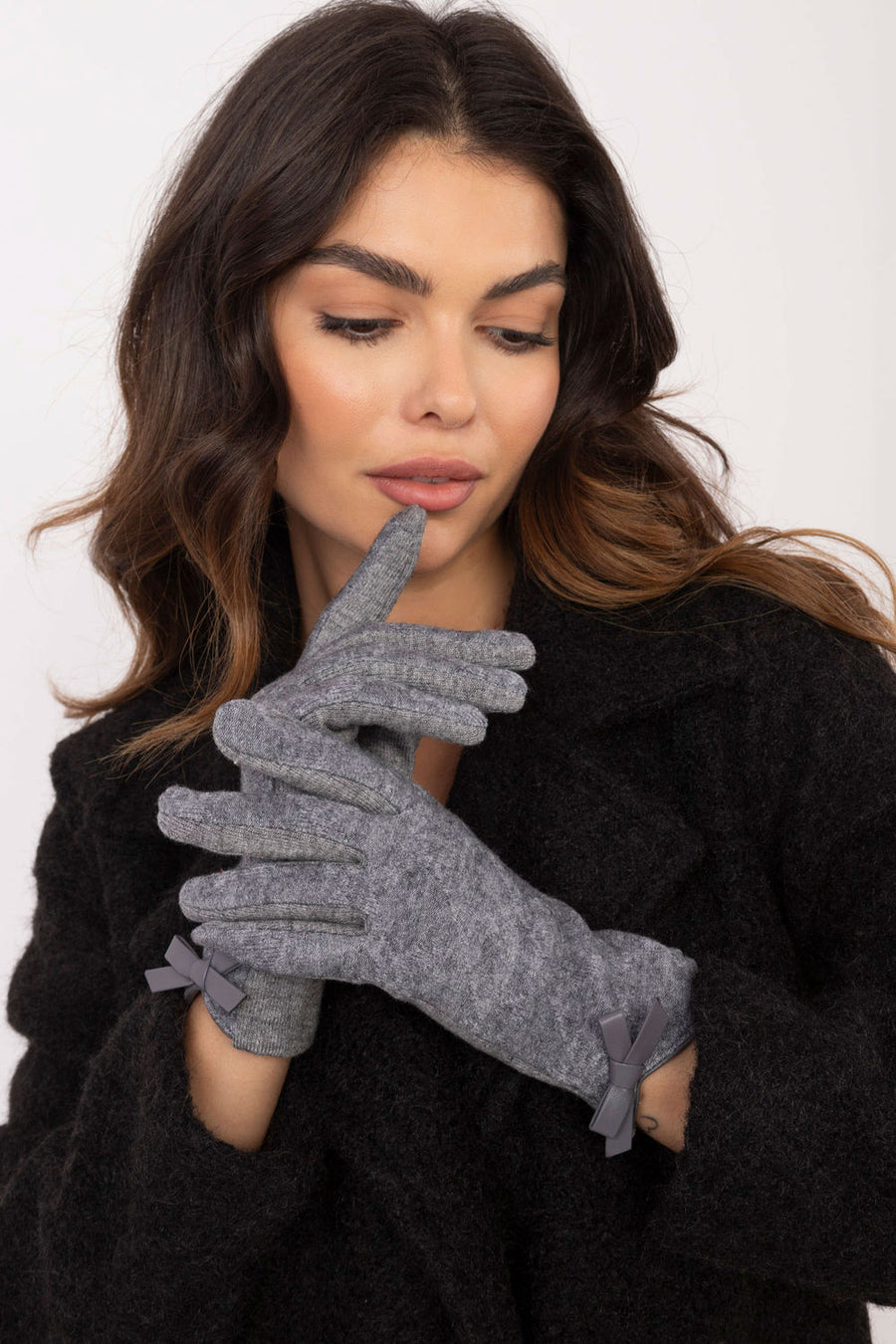 AT Grey Cotton Gloves with Bows