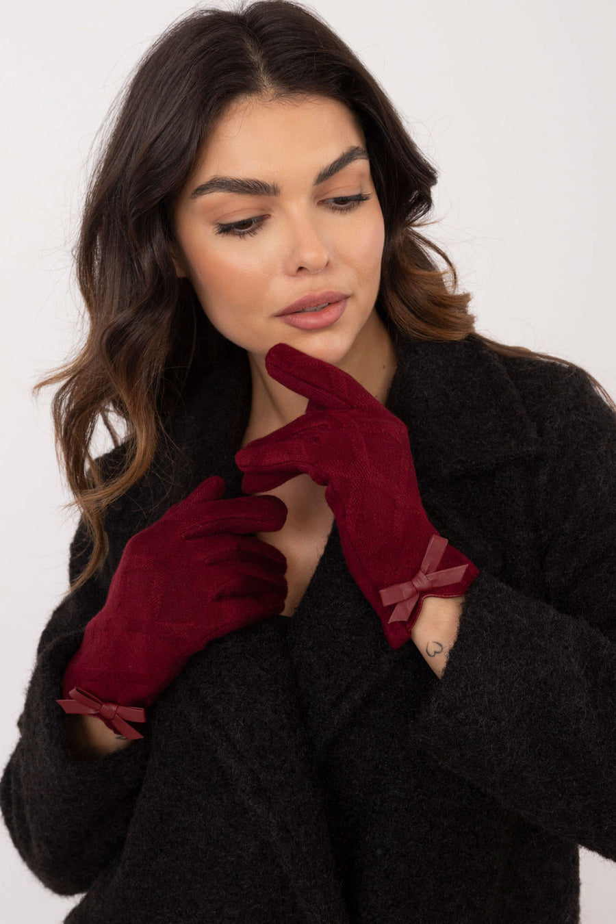 AT Burgundy Gloves with Bows