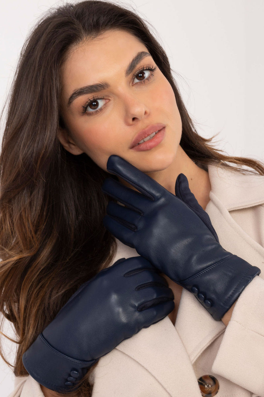 AT Navy Polyurethane Faux Leather Gloves