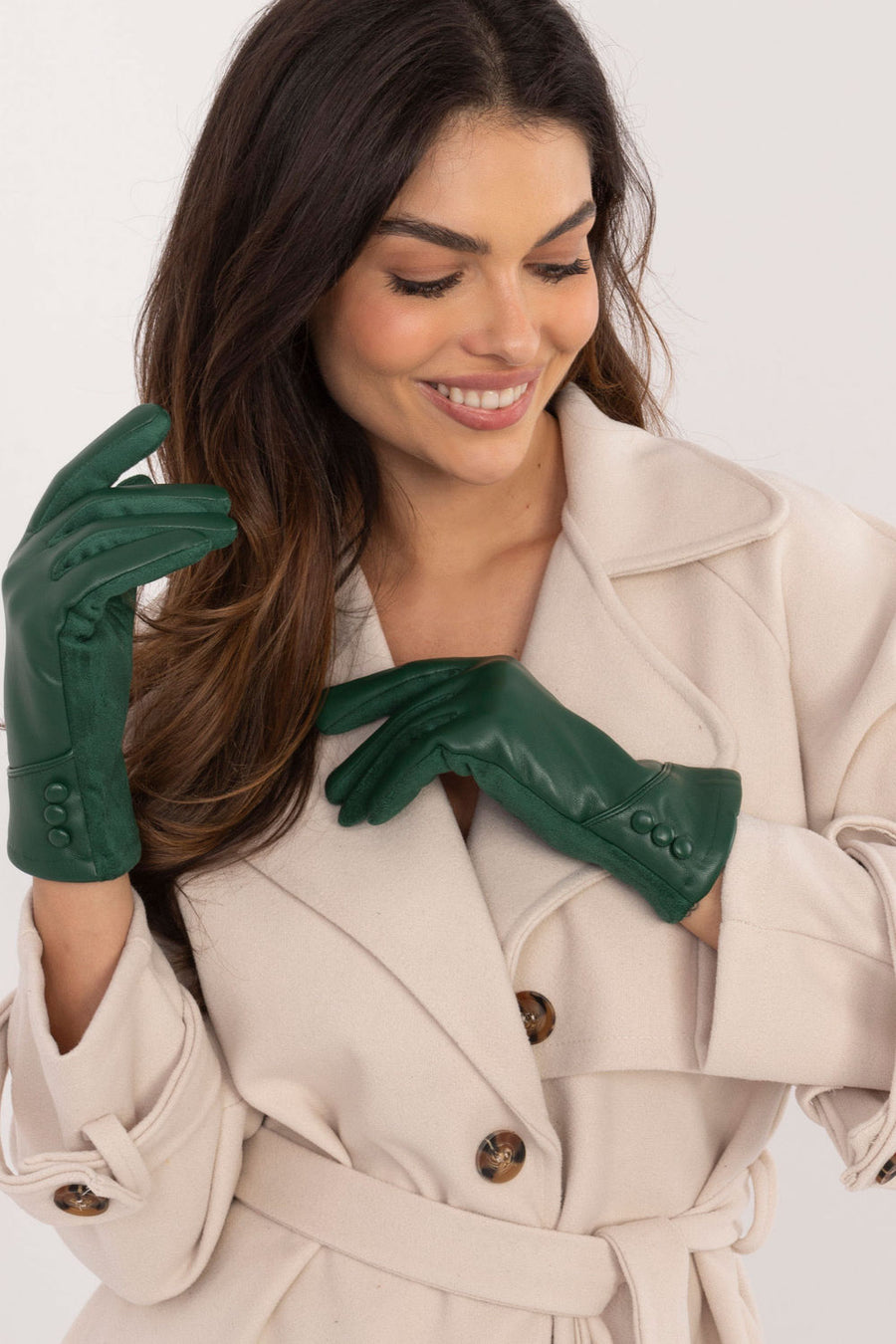 AT Dark Green Polyurethane Faux Leather Gloves