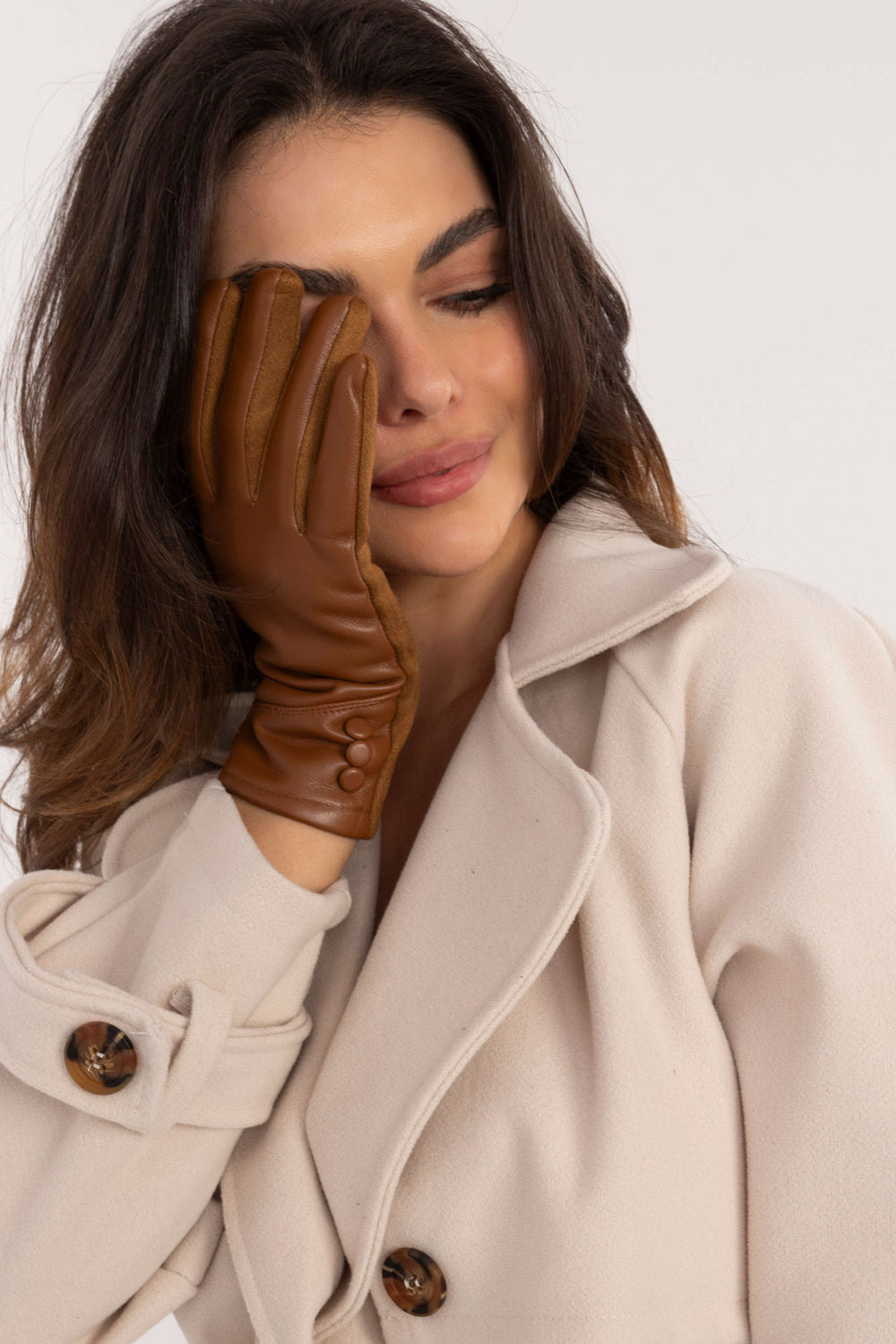 AT Light Brown Polyurethane Faux Leather Gloves - view 2