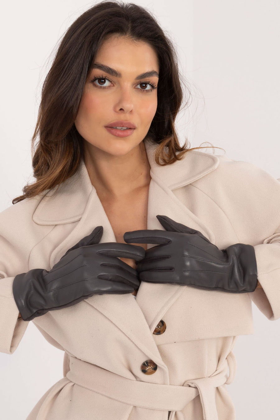 AT Dark Grey Faux Leather Gloves