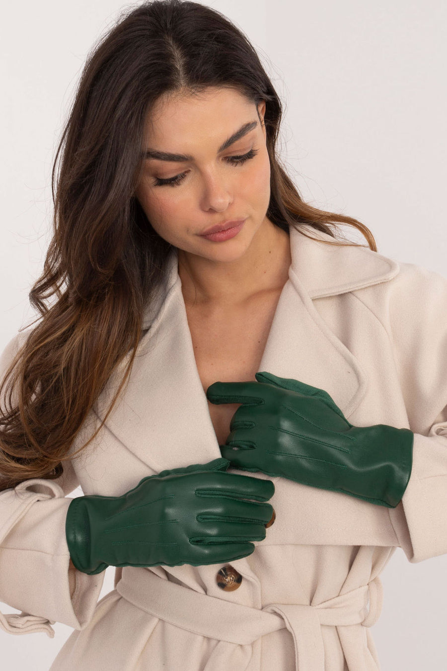 AT Dark Green Faux Leather Gloves