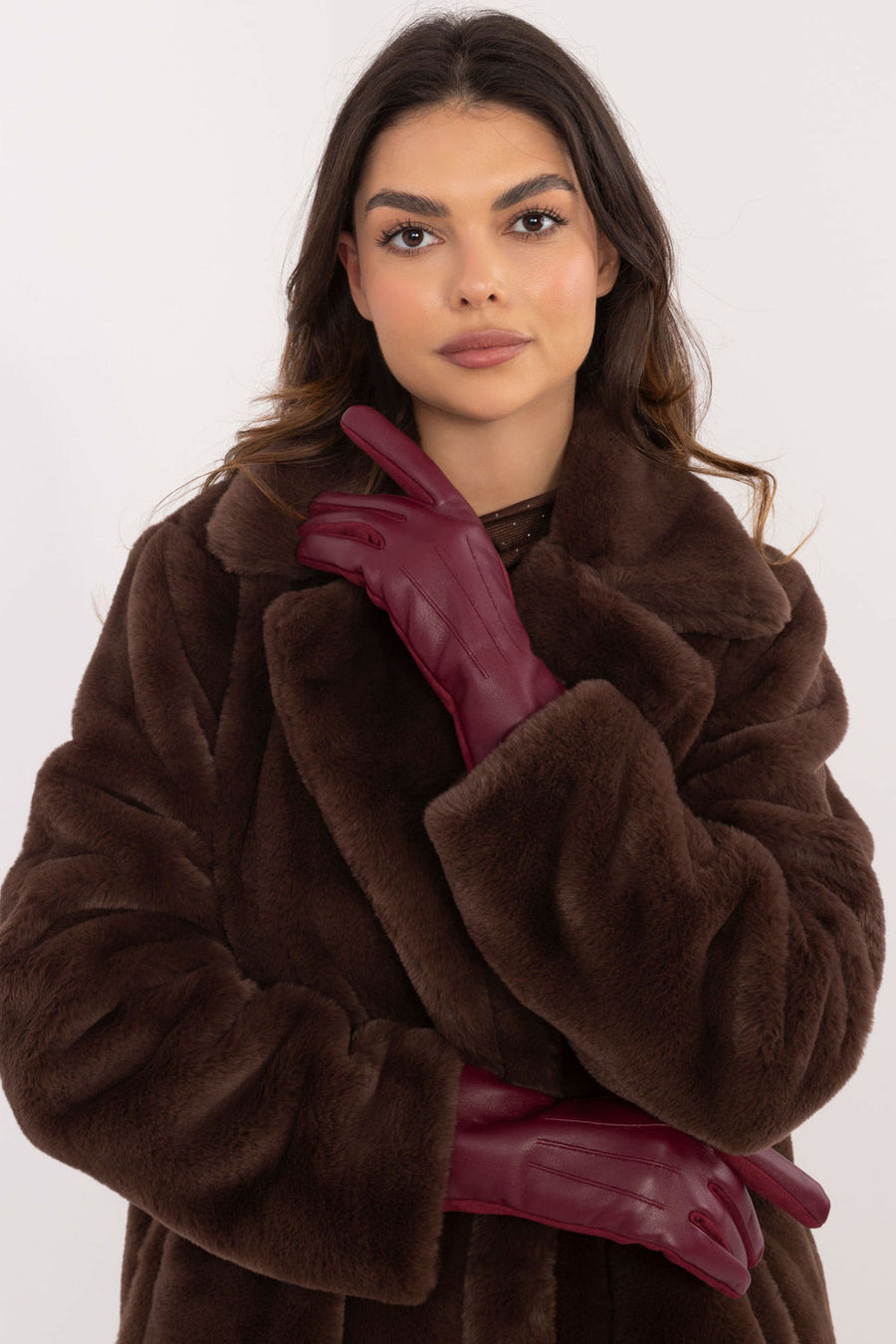 AT Burgundy Faux Leather Gloves