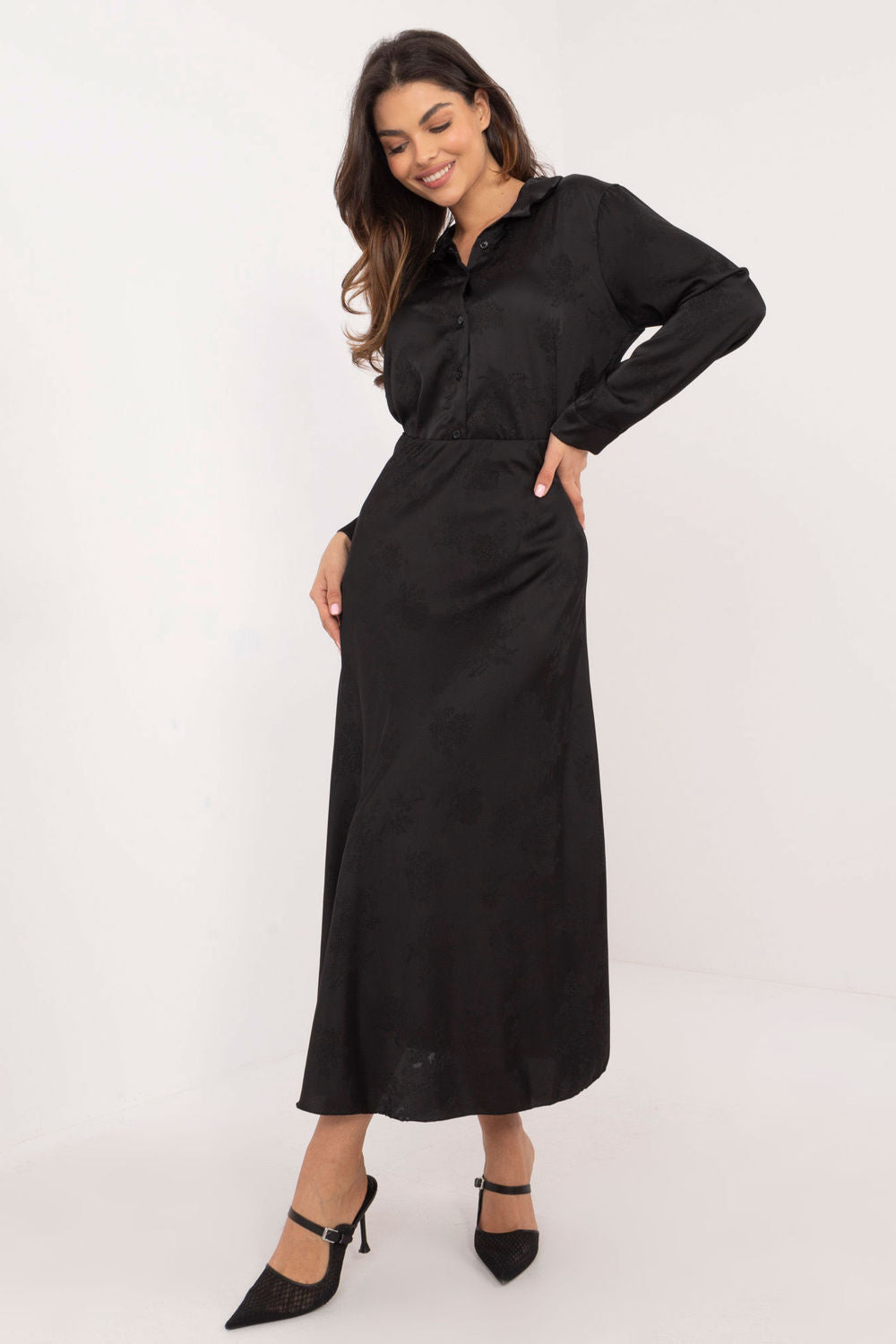 Italy Moda Black Satin Floral Skirt - view 2