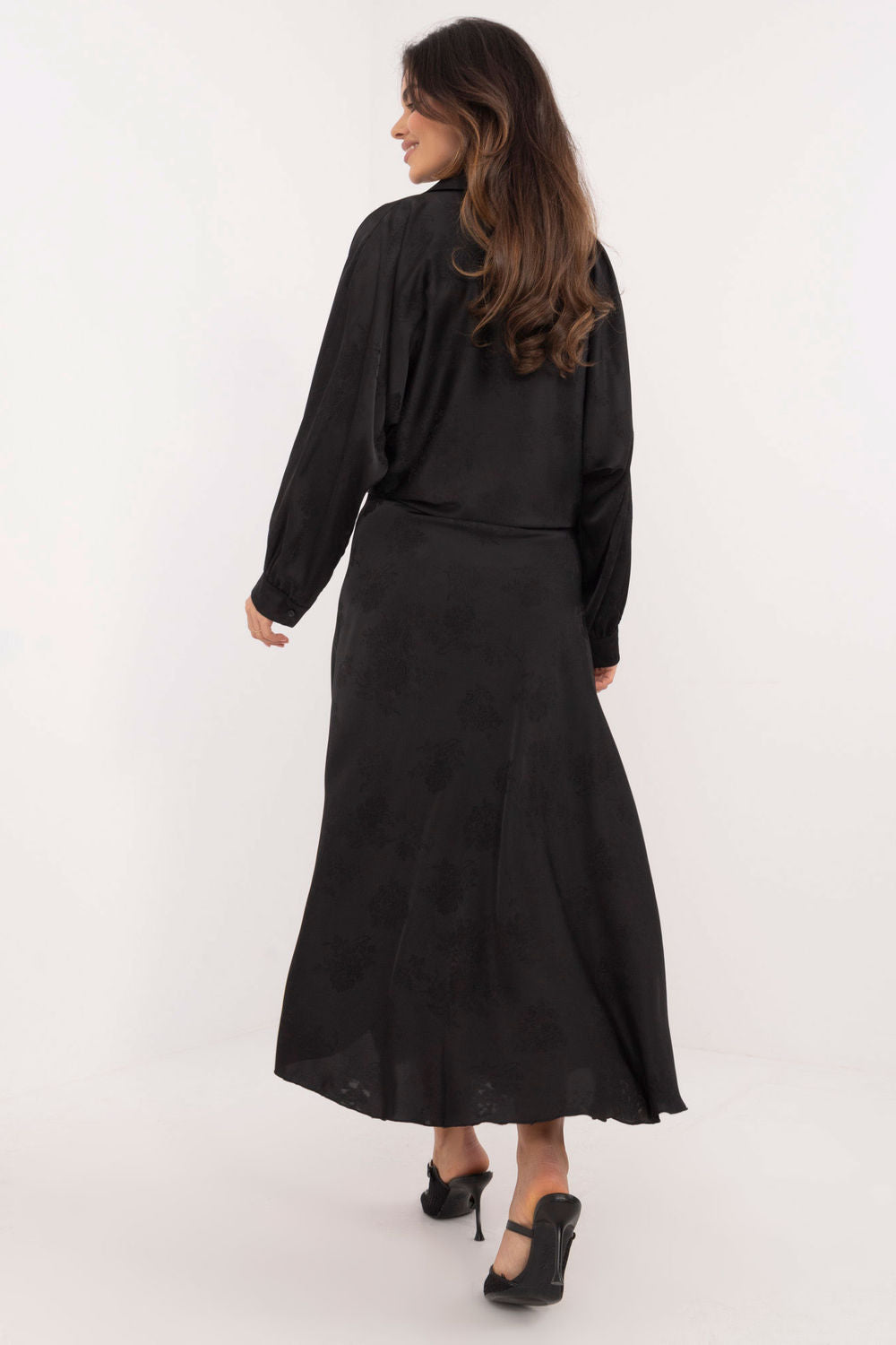 Italy Moda Black Satin Floral Skirt - view 3