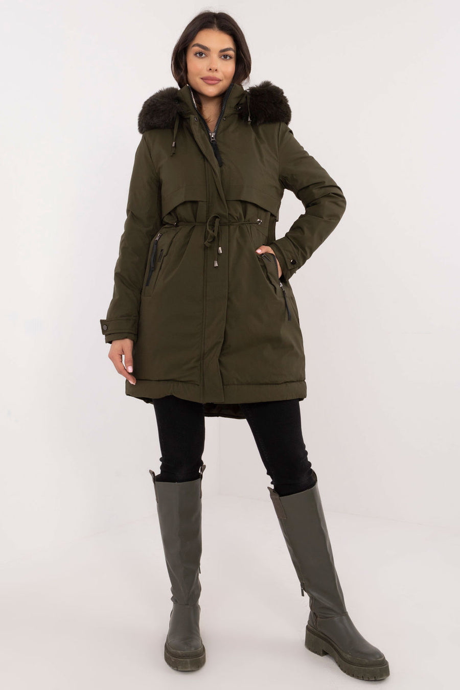 Factory Price Khaki Hooded Zip Up Jacket with Pockets