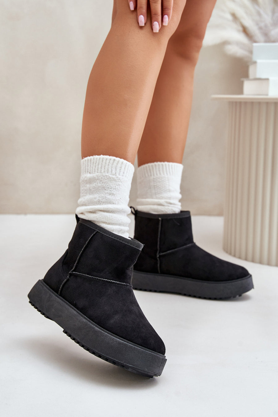 Step In Style Atteria Black Faux Suede Platform Snow Boots