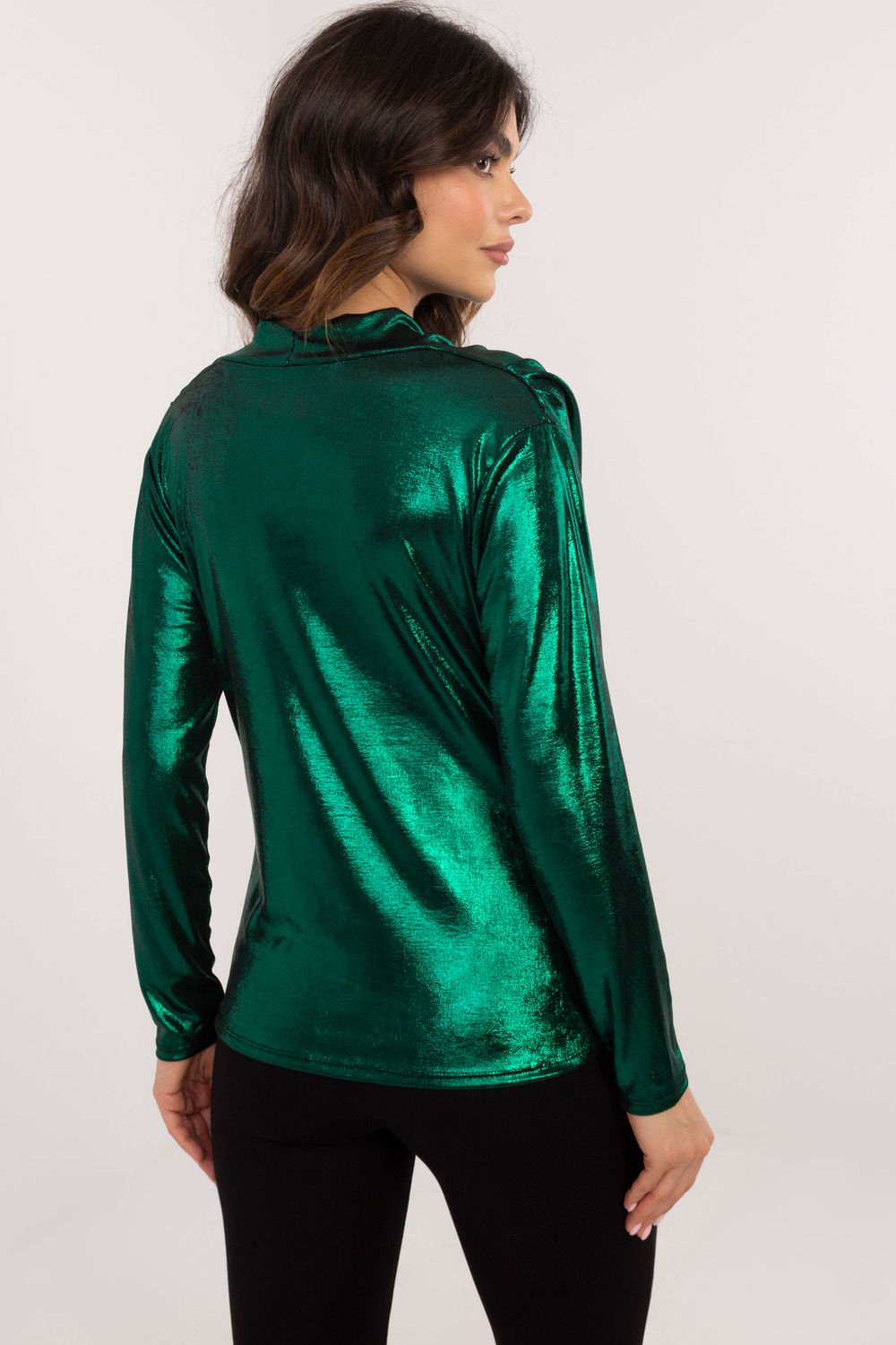 Italy Moda Dark Green Pleated Long Sleeve Blouse - view 3