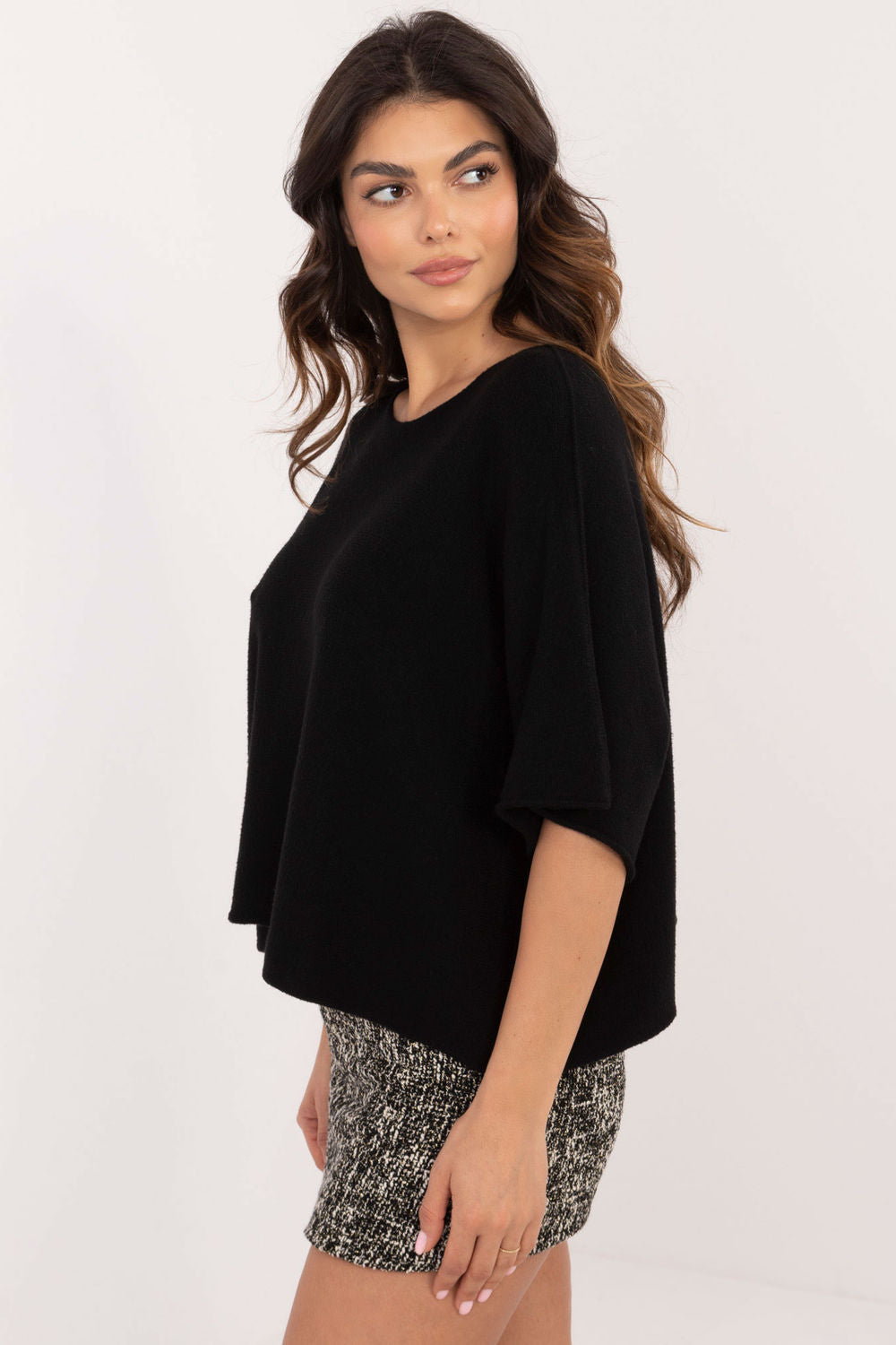 Italy Moda Black Oversized Short Sleeve Jumper - view 2