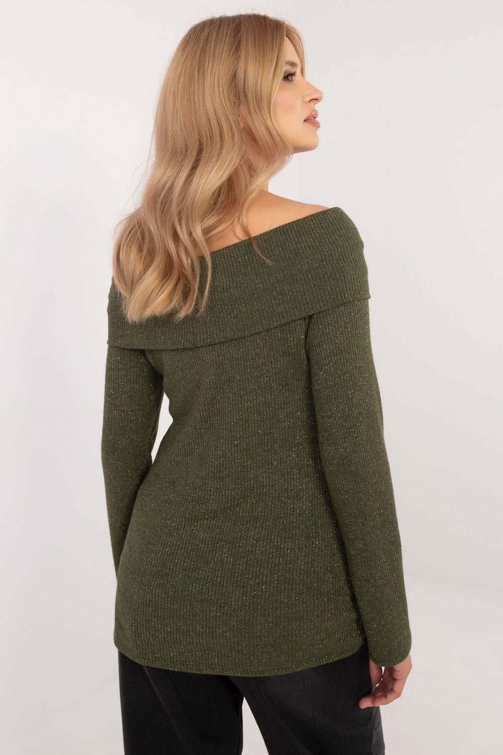 Italy Moda Khaki Off Shoulder Long Sleeve Jumper - view 3
