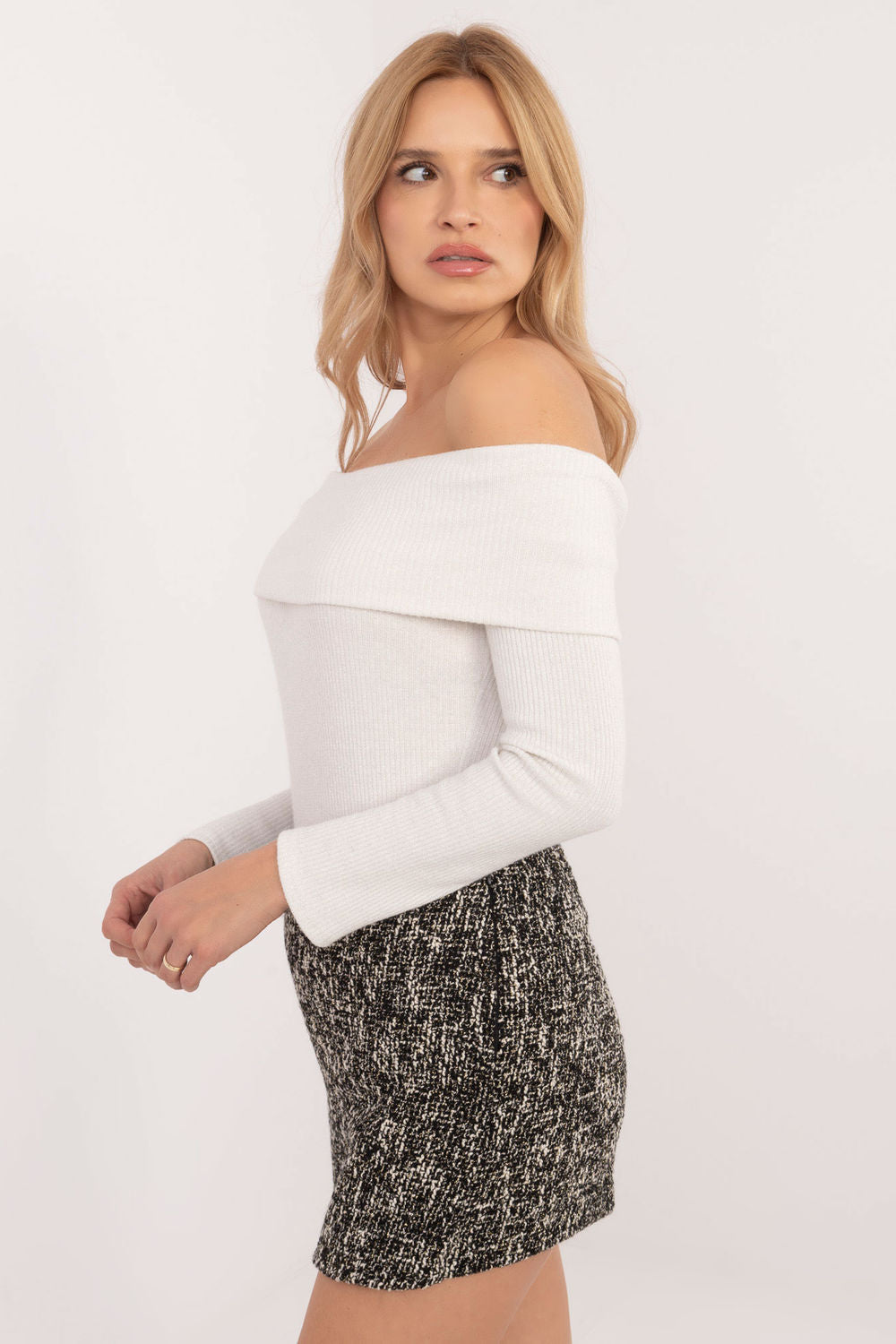 Italy Moda Ecru Boat Neck Long Sleeve Jumper - view 2