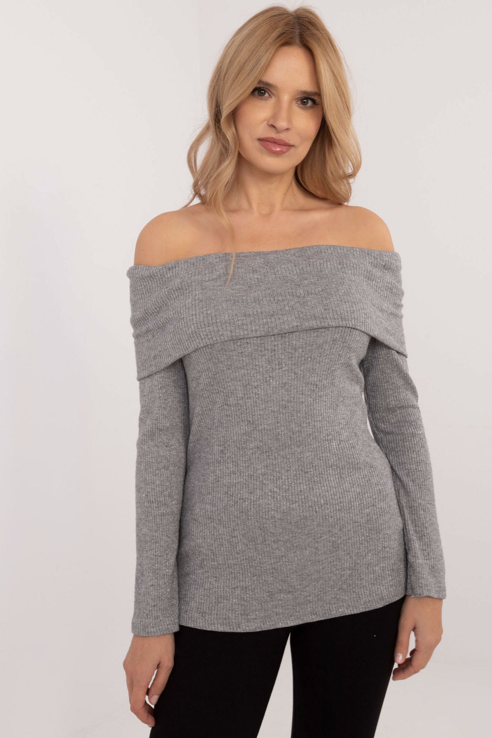 Italy Moda Grey Off Shoulder Long Sleeve Jumper