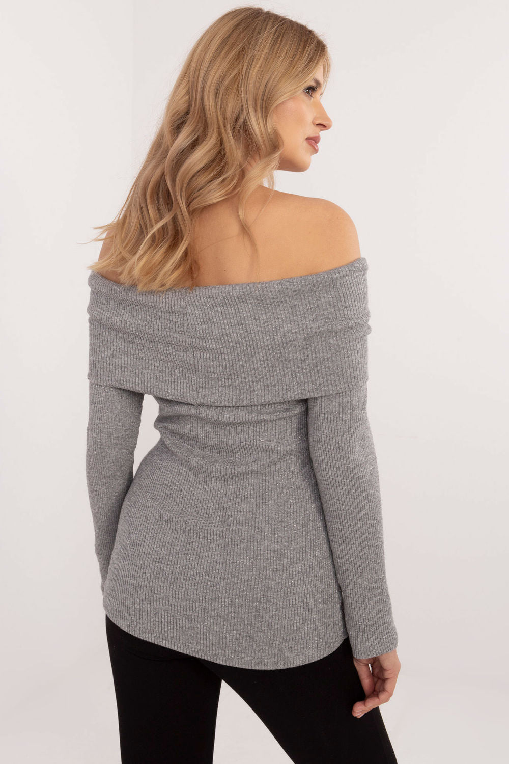 Italy Moda Grey Off Shoulder Long Sleeve Jumper - view 3