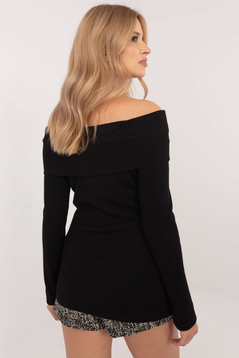 Italy Moda Black Ribbed Long Sleeve Jumper - view 3