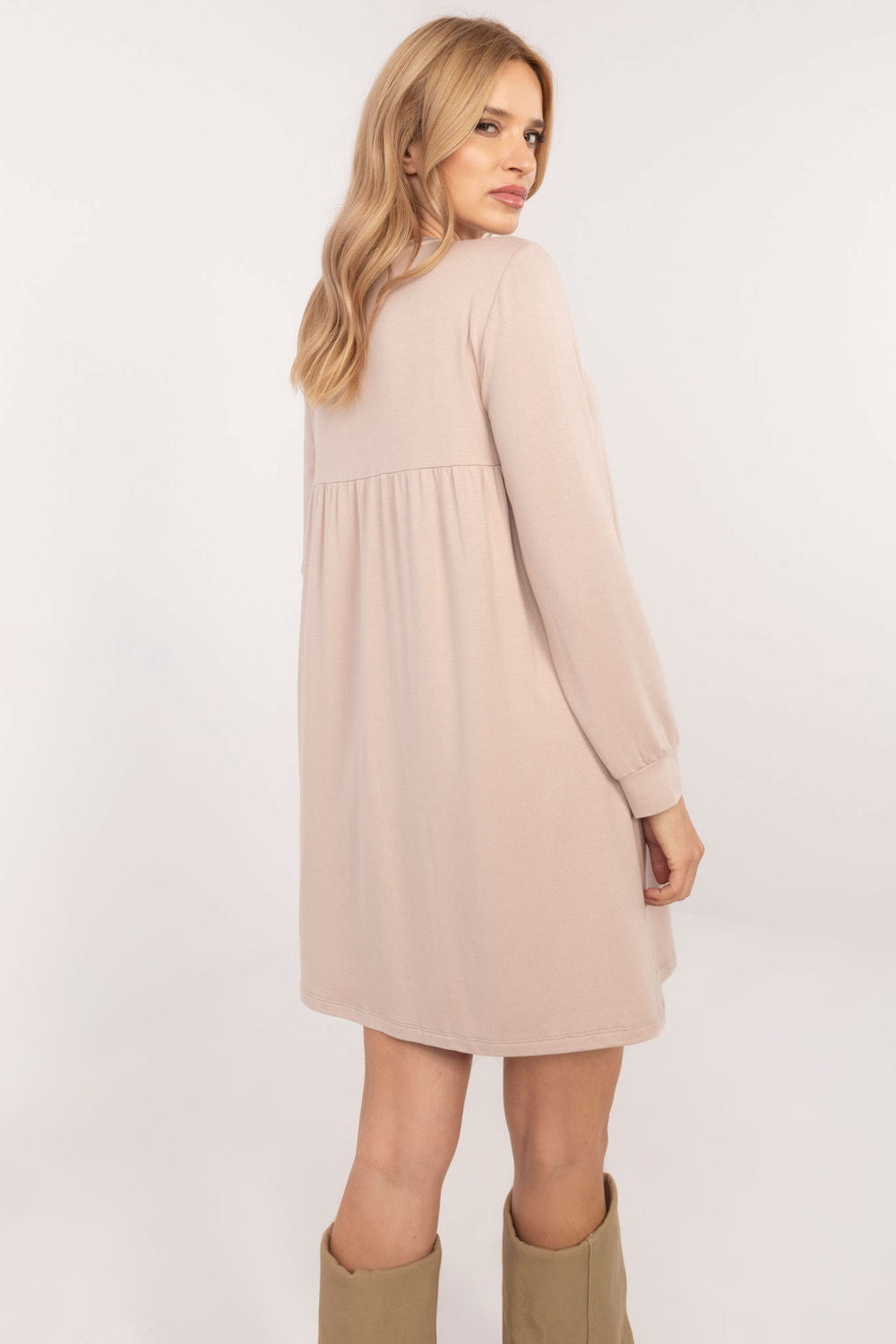 Relevance Beige Flared Long Sleeve Dress - view 3