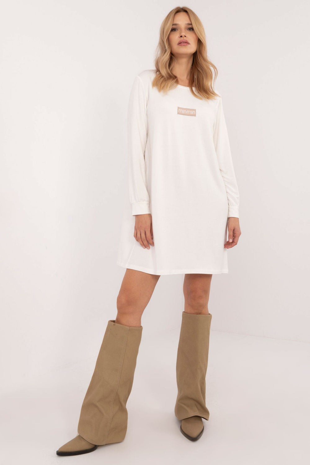 Relevance Ecru Flared Long Sleeve Dress