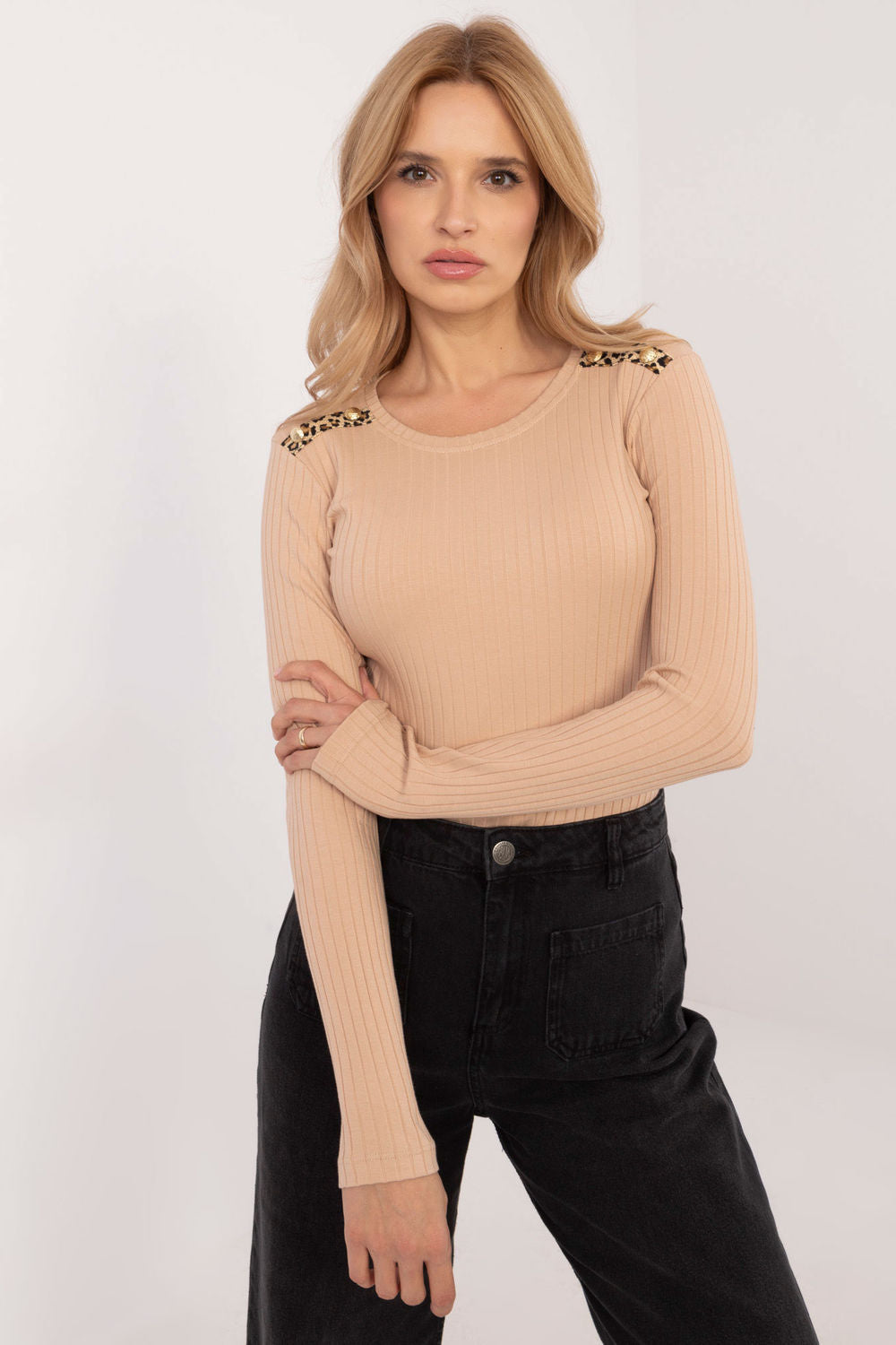 Relevance Camel Bodycon Long Sleeve Blouse