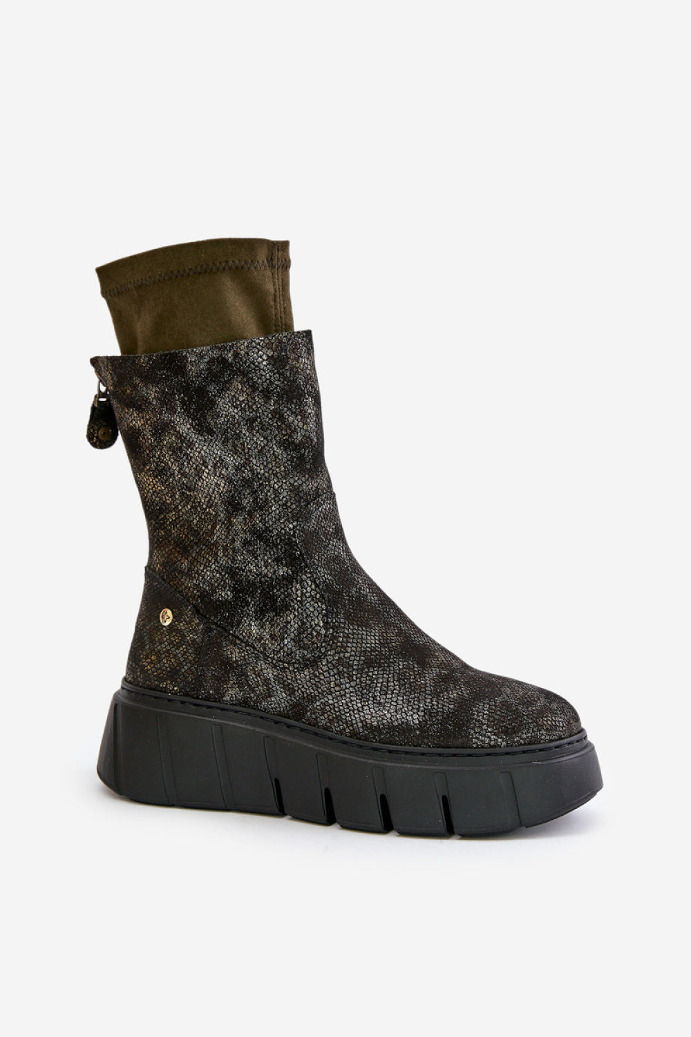 Step In Style Maciejka Khaki Leather Platform Boots - view 2