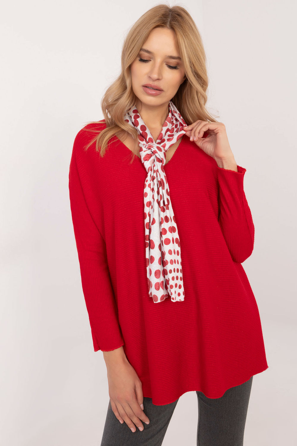 Italy Moda Red Ribbed Long Sleeve Jumper