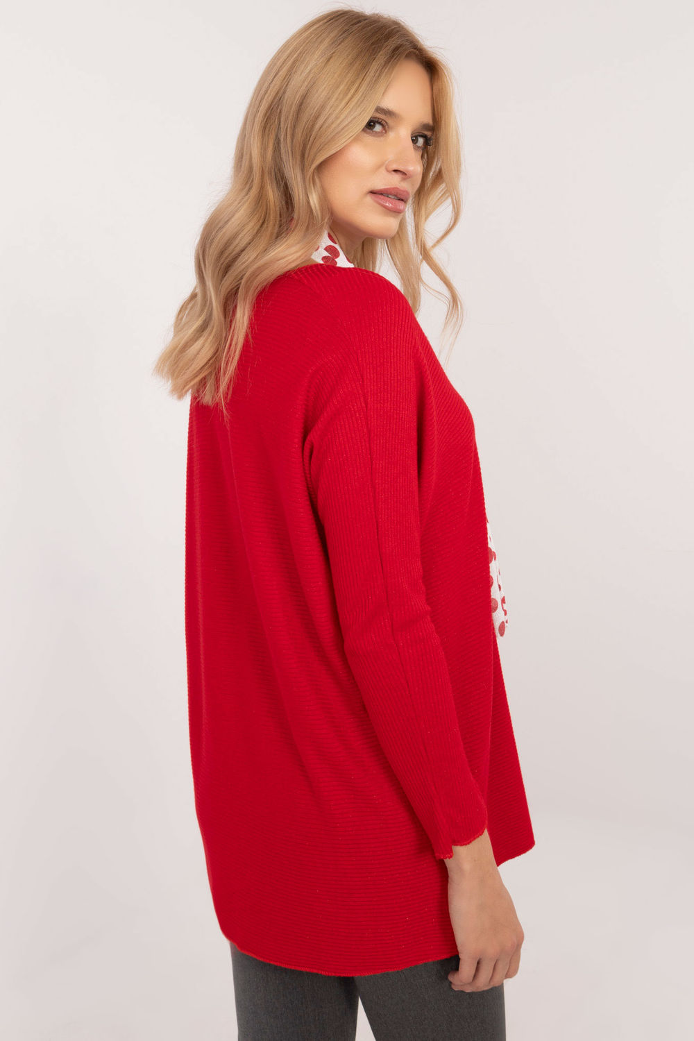 Italy Moda Red Ribbed Long Sleeve Jumper - view 3