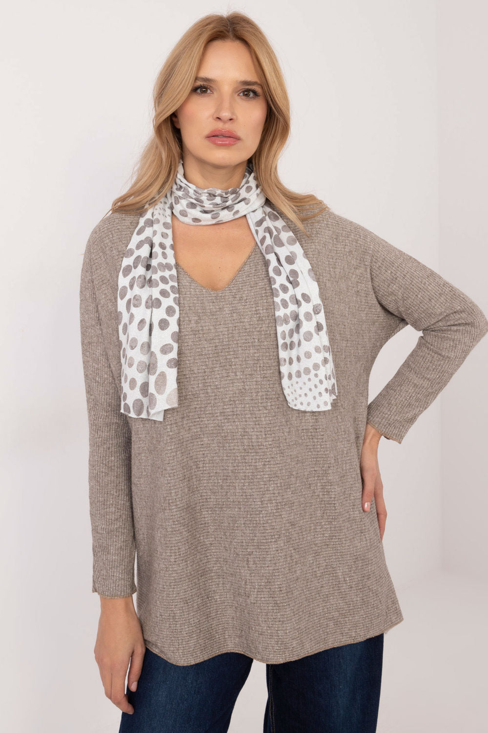 Italy Moda Dark Beige V-Neck Long Sleeve Jumper