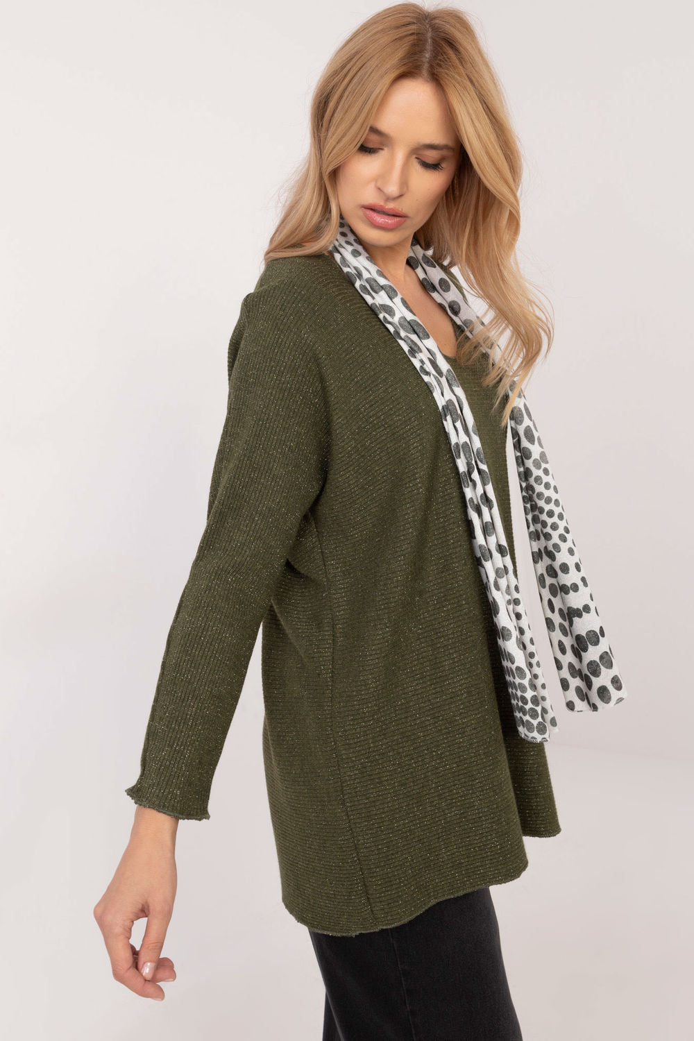 Italy Moda Khaki V-Neck Long Sleeve Jumper