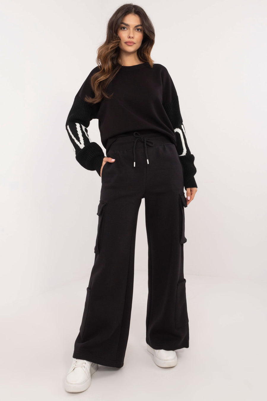 Sublevel Black Wide Leg Cotton Joggers