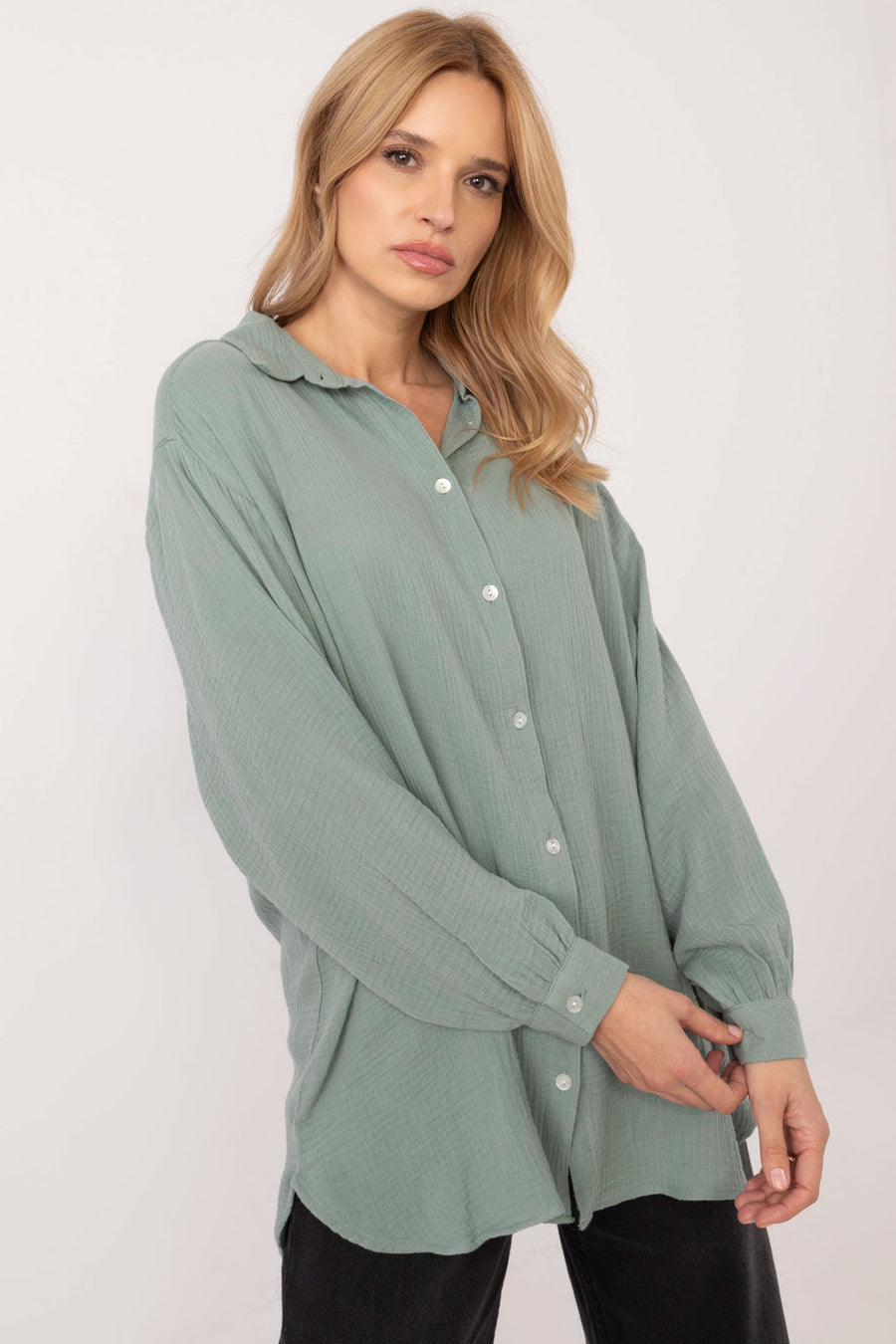 Sublevel Pistachio Cotton Long Sleeve Top
