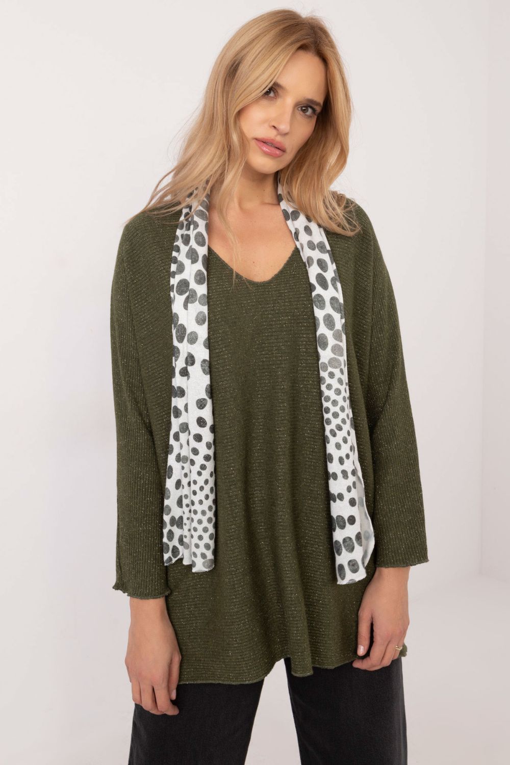 Italy Moda Khaki V-Neck Long Sleeve Jumper - view 3