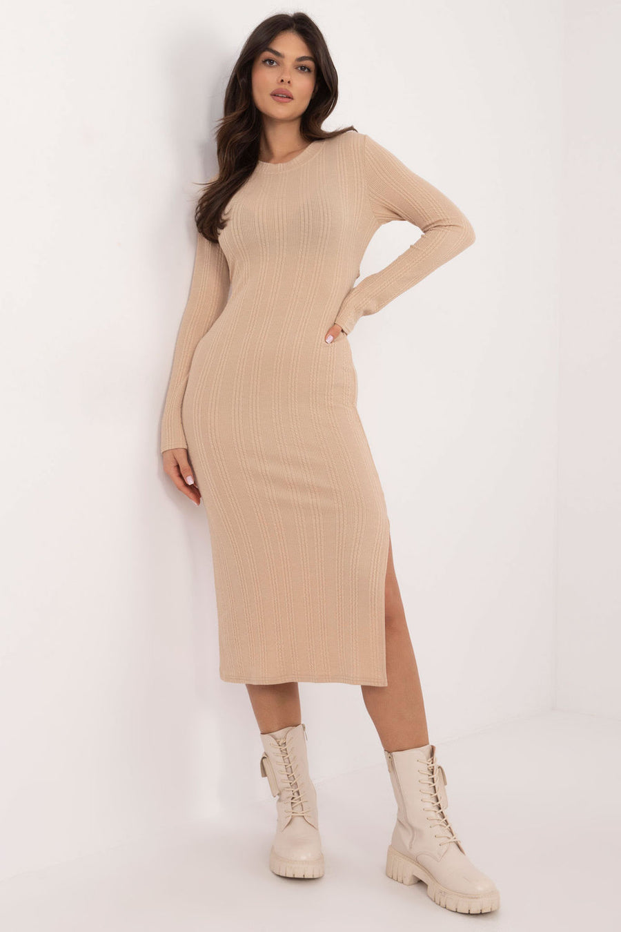 Lakerta Beige Midi Knitted Dress