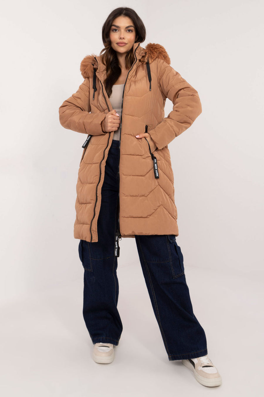 Factory Price Camel Hooded Zip Up Long Sleeve Jacket