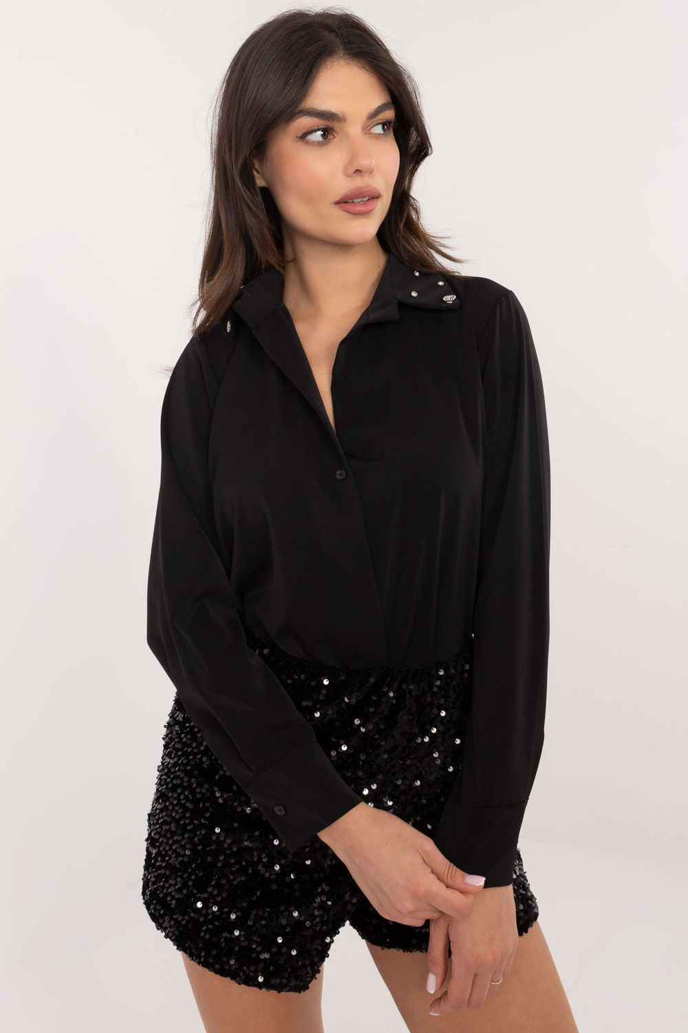 Italy Moda Black Polyester Long Sleeve Top - view 2