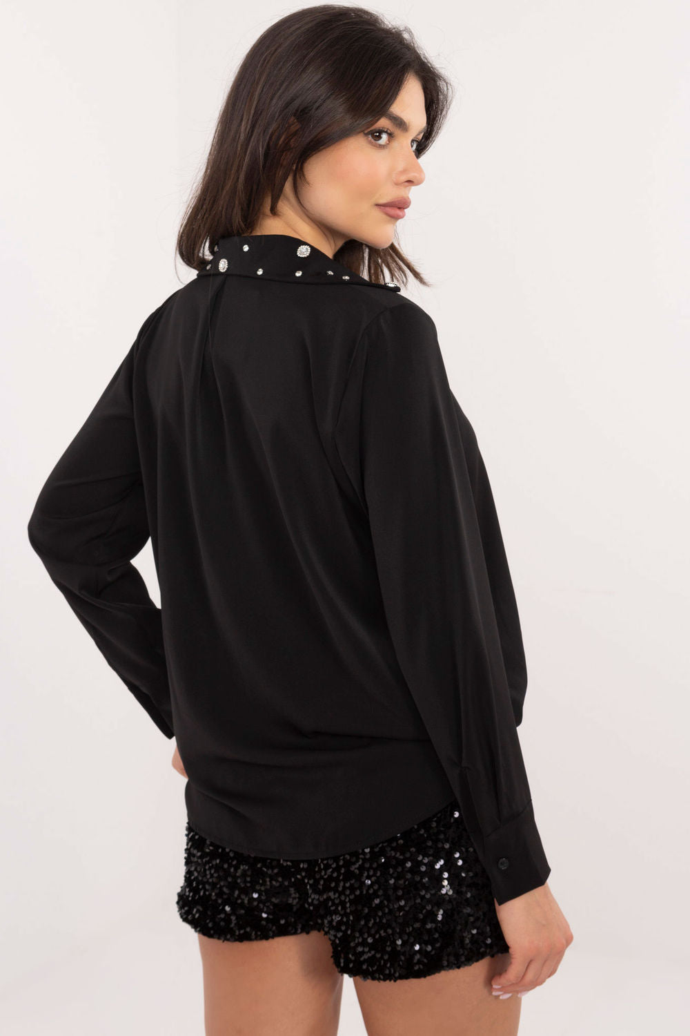 Italy Moda Black Polyester Long Sleeve Top - view 3
