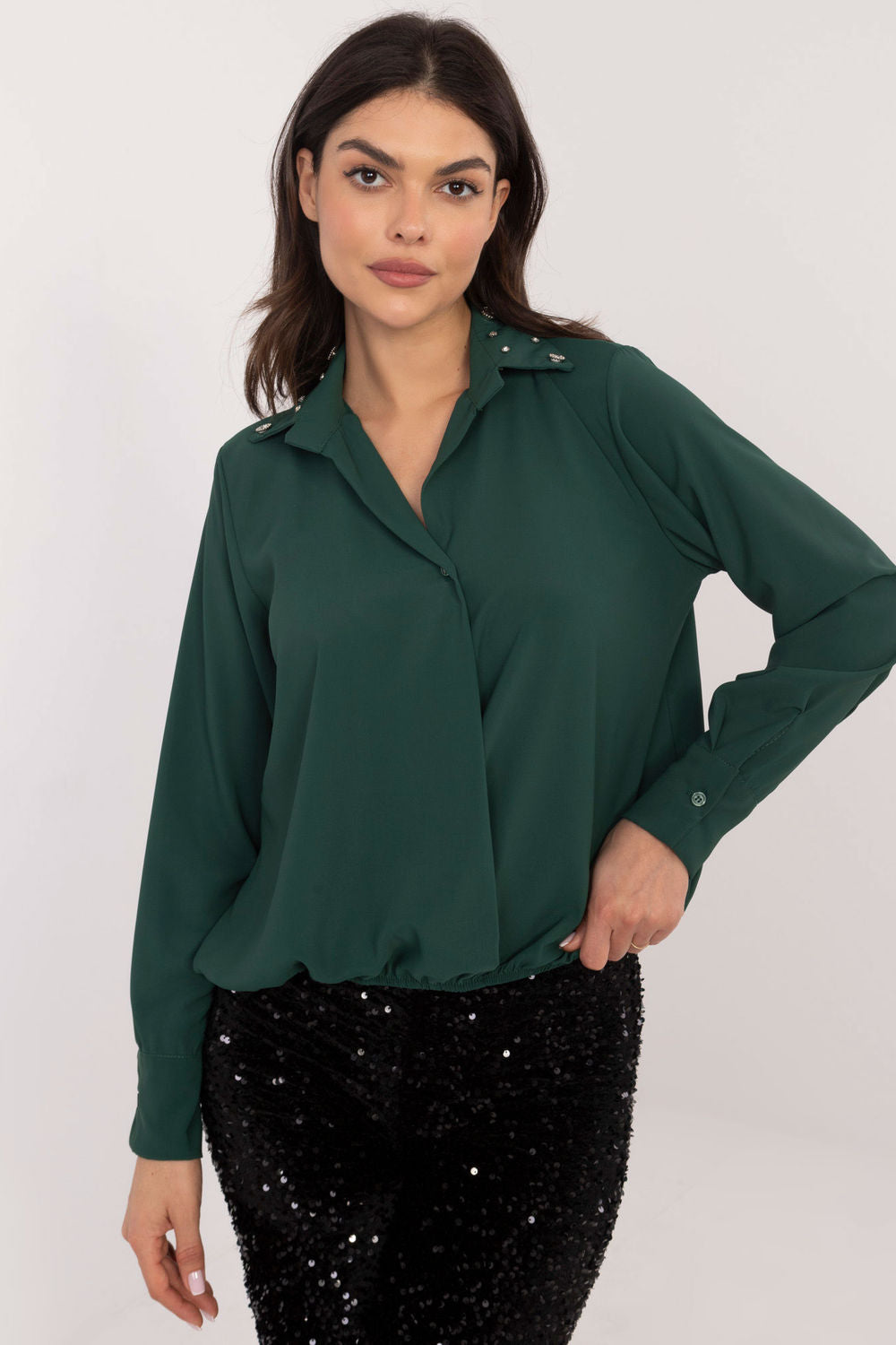 Italy Moda Dark Green Long Sleeve Top