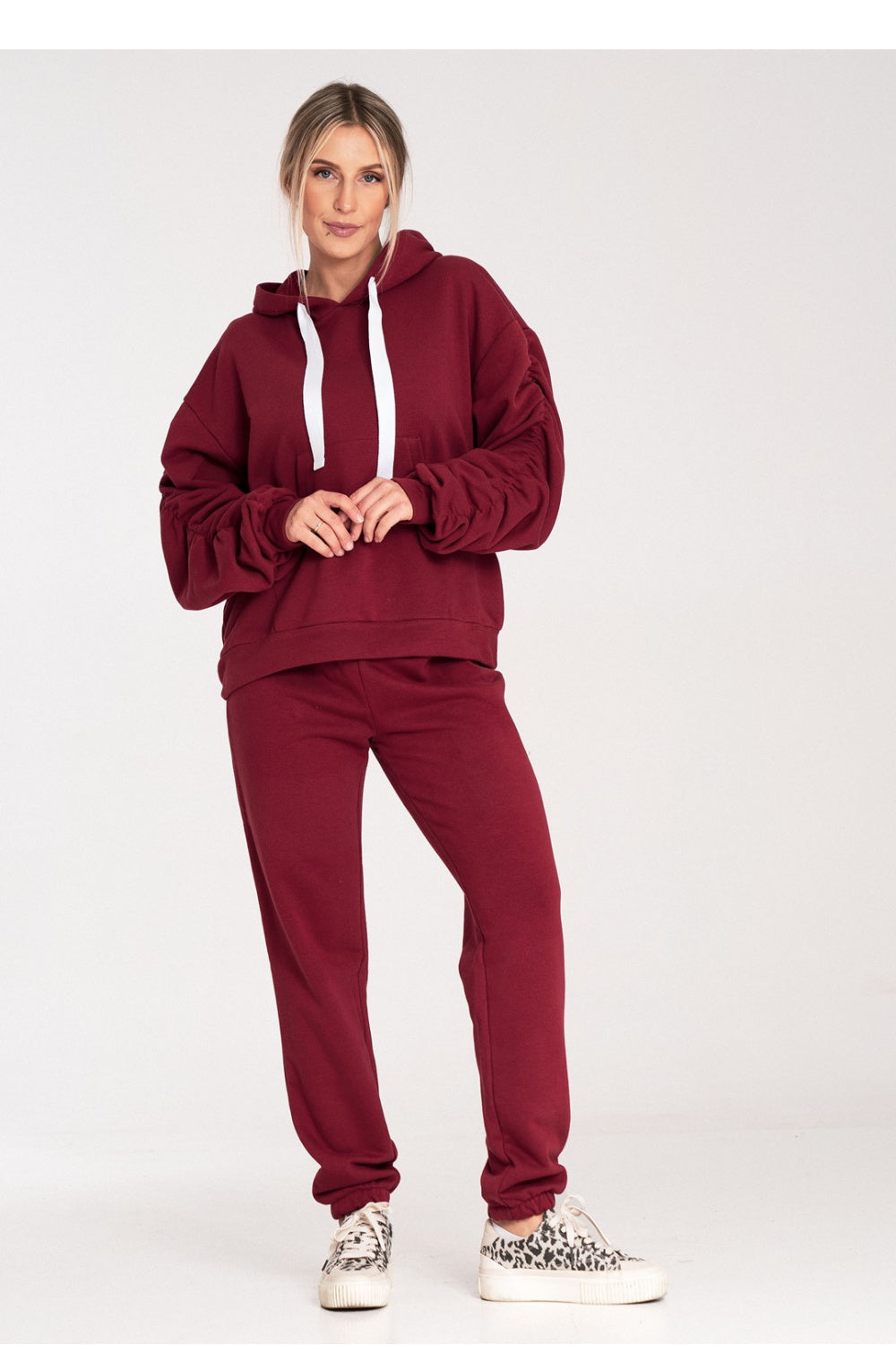 Figl Burgundy Pleated Hooded Sweatshirt - view 2
