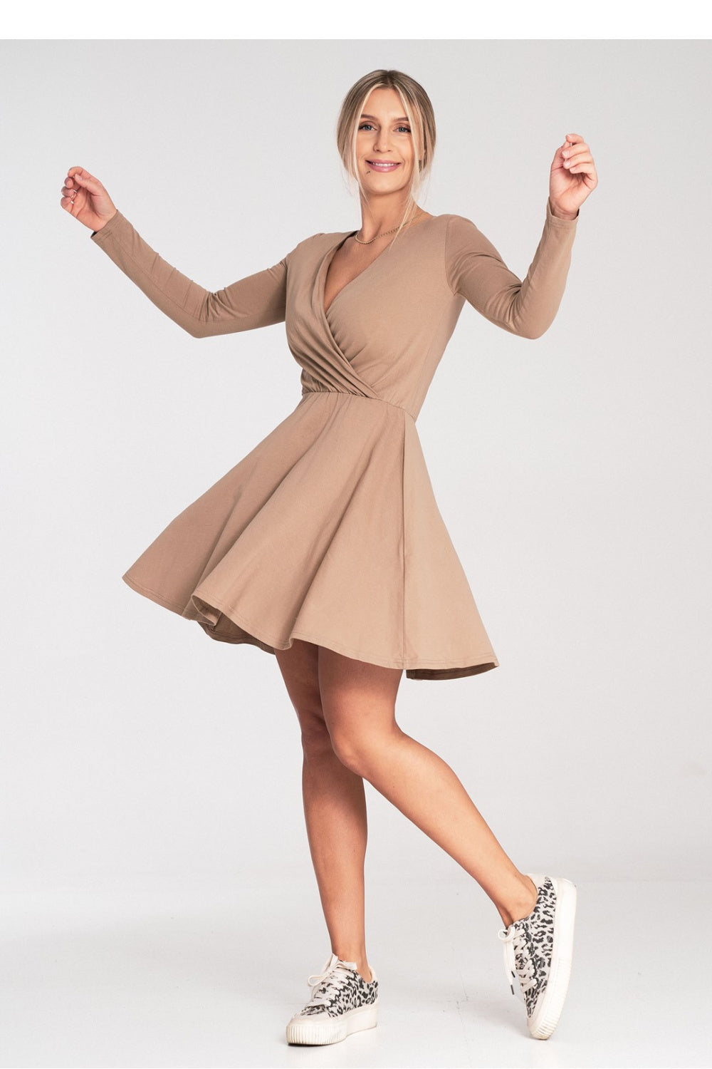 Figl Beige Wrap Long Sleeve Dress - view 2