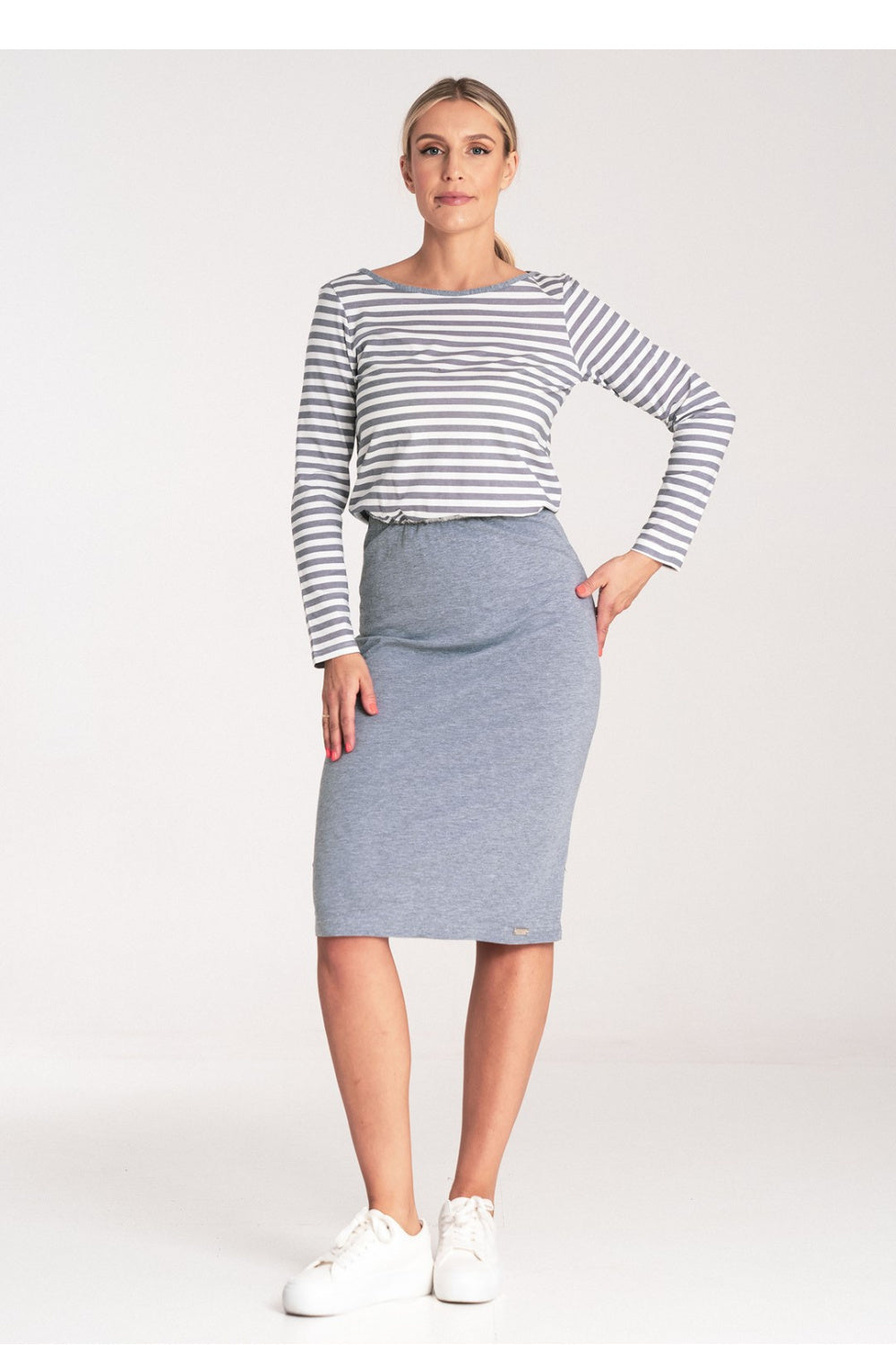 Figl Grey Striped Long Sleeve Dress