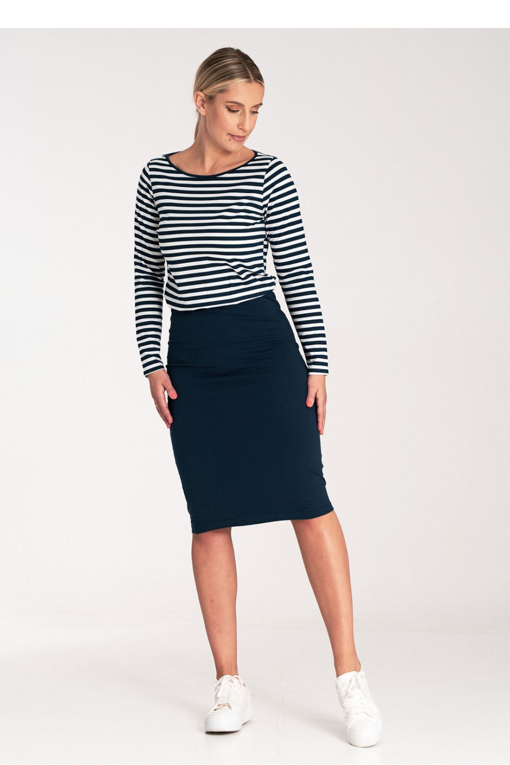 Figl Navy Striped Long Sleeve Dress